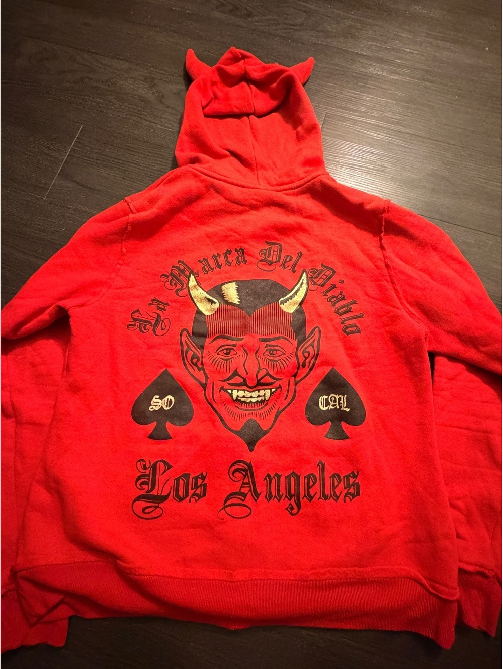Vtg 666 La Marca Del Diablo Devil Horn Zip Hoodie M